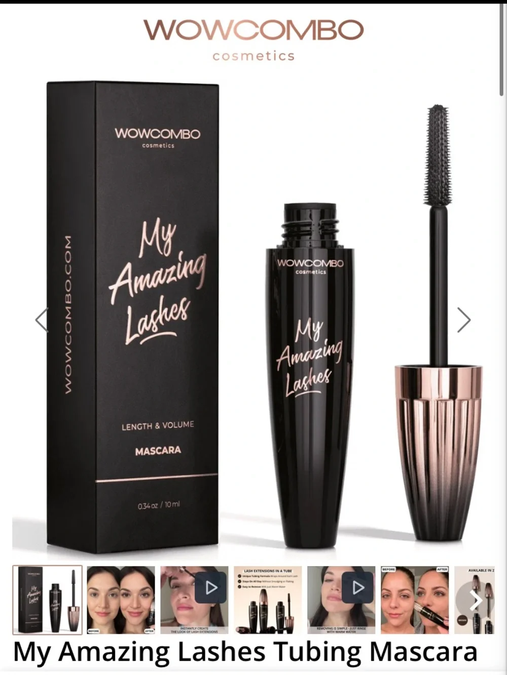 WowCombo My Amazing Lash tubing mascara rich black length & volume makeup .34 oz